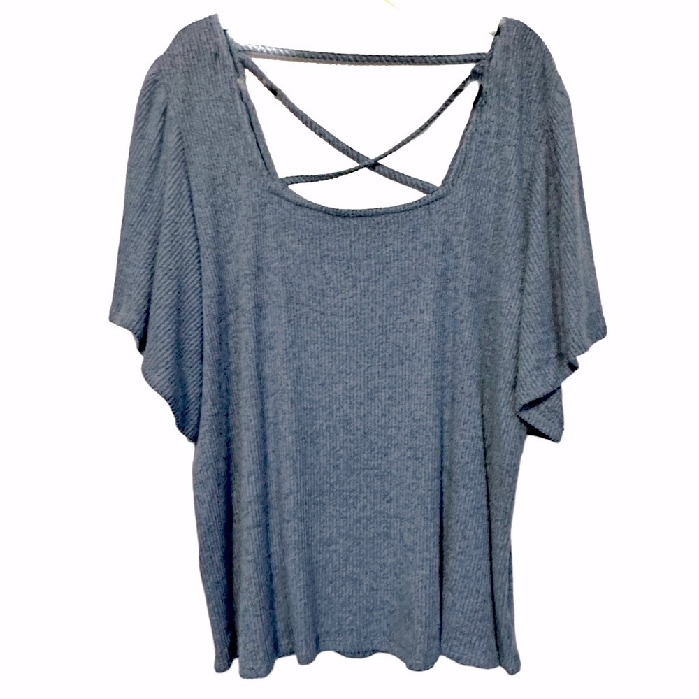 Maurice's Ribbed‎ Knit Flutter Sleeve Top Cross Back Size 2/2X NWT